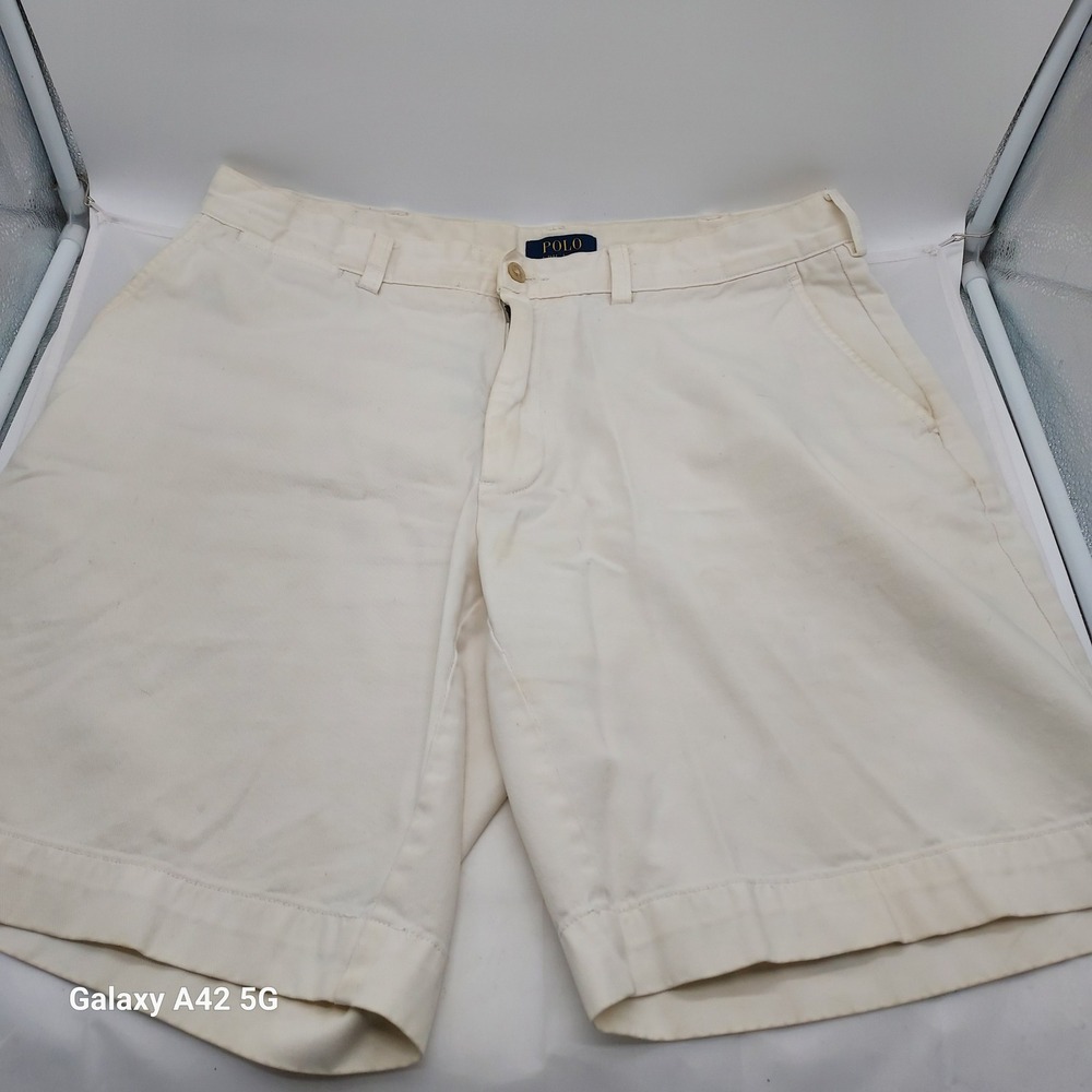Polo Ralph Lauren Mens Chino Shorts Off White Cream Cotton Twill Size‎ 35